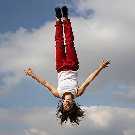 Dynamic Mid-Air Person Against Sky