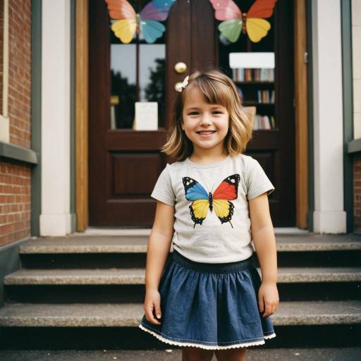 Smiling toddler girl with butterfly t-shirt outdoors