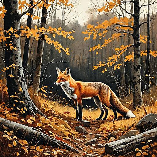 Red Fox in Autumn Woodland