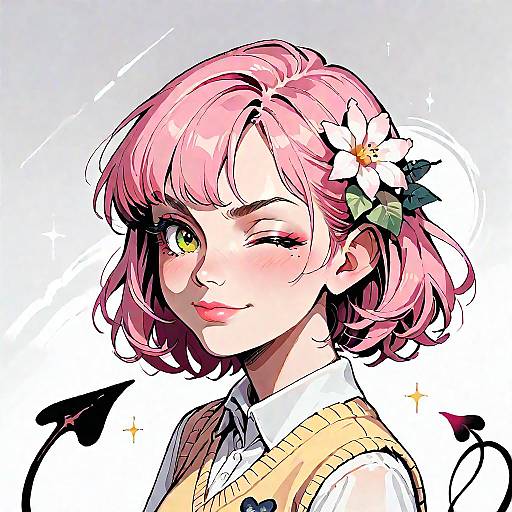 Winking Demon Girl on Windowsill