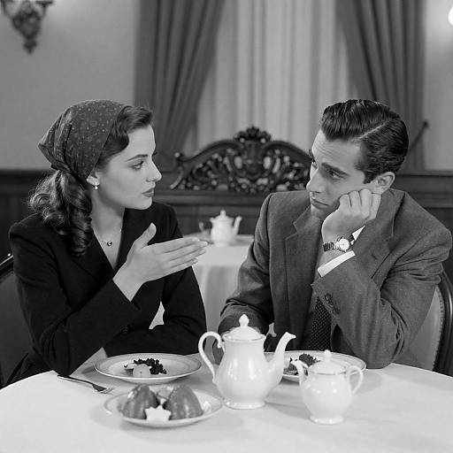 Vintage Couple in Restaurant Conversation