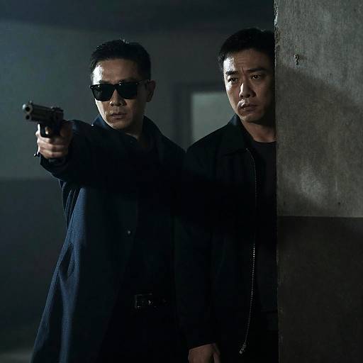 Intense Encounter in Smoky Industrial Scene