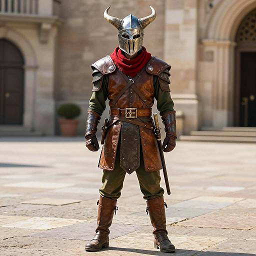 Fantasy Warrior Costume in Sunlit Plaza