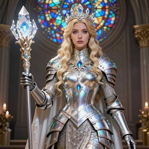 Iridescent Female Cleric in Crystal Armor