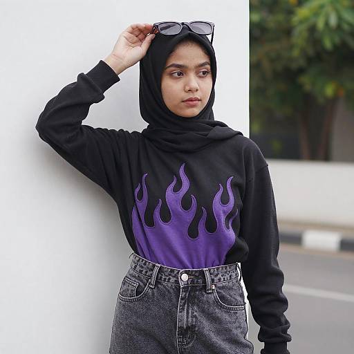 Young Woman in Hijab with Flames