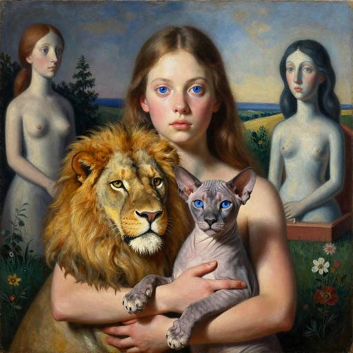Blue-Eyed Woman and Albino Lion