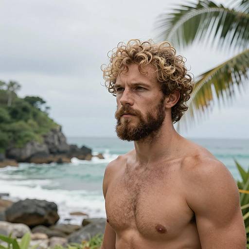 Serious Bearded Man by Turquoise Ocean