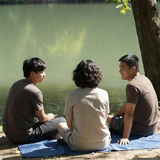 Sunlit Lakeside Portrait of Three Nudes