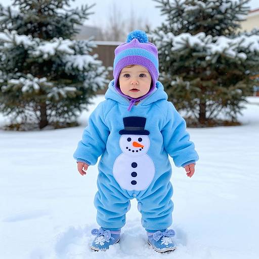 Toddler in Snowman Romper Outdoors
