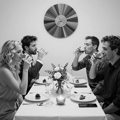 Friends Enjoying Dinner with Wine