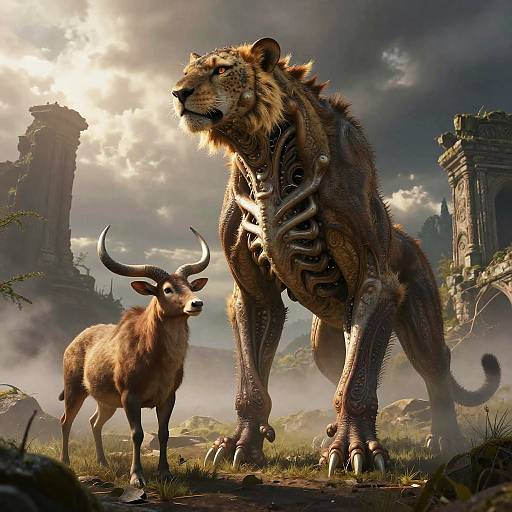 Fantastical Animal Hybrids in Mystical Landscape