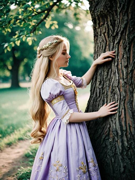 Woman in Rapunzel Cosplay Dress Outdoors