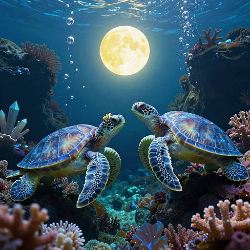 Translucent Sapphire Turtles in Coral Cave