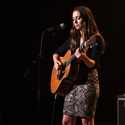 Woman Playing Guitar in Spotlight