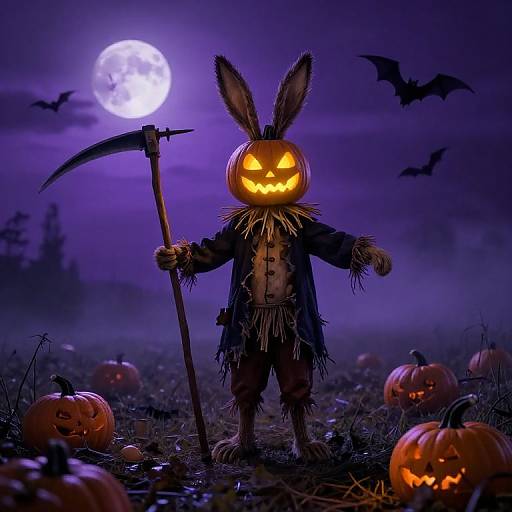 Eerie Midnight Scarecrow Rabbit