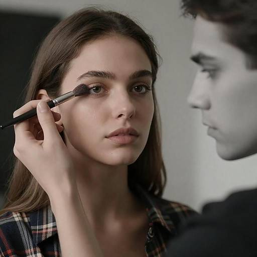 Half-Lit Woman Applying Makeup, Grayscale Portrait