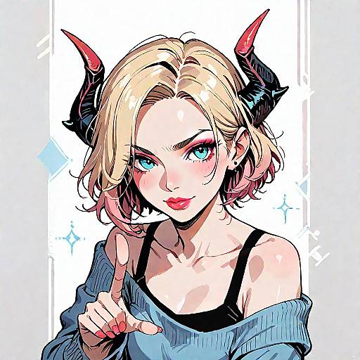 Blonde Demon Horn Girl Portrait