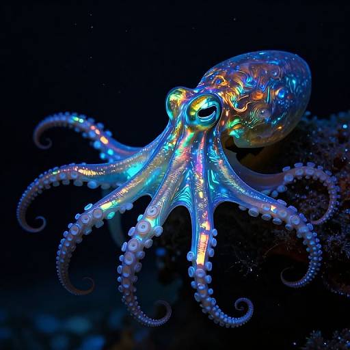 Luminous Iridescent Octopus in Void
