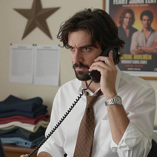 Intense Man on Phone in Indoor Setting