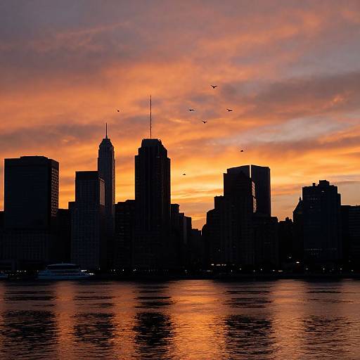Twilight Birds Over Urban Reflections