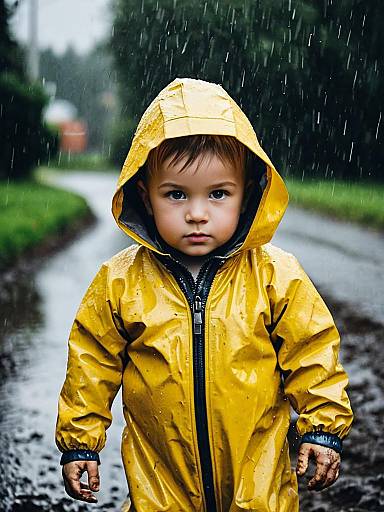 Photorealistic Boy in Yellow Raincoat