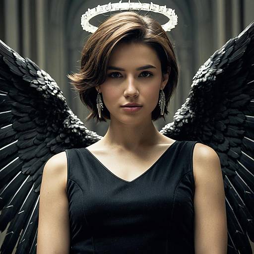 Woman in Dark Angel Costume with Halo and Wings