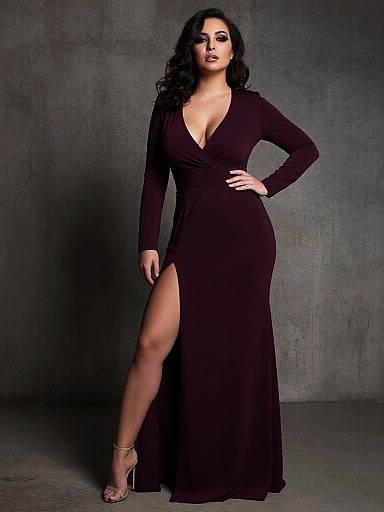 Glamorous Curvy Woman in Wine Gown