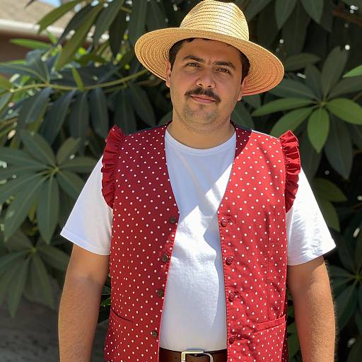 Man in Summer Outfit with Straw Hat