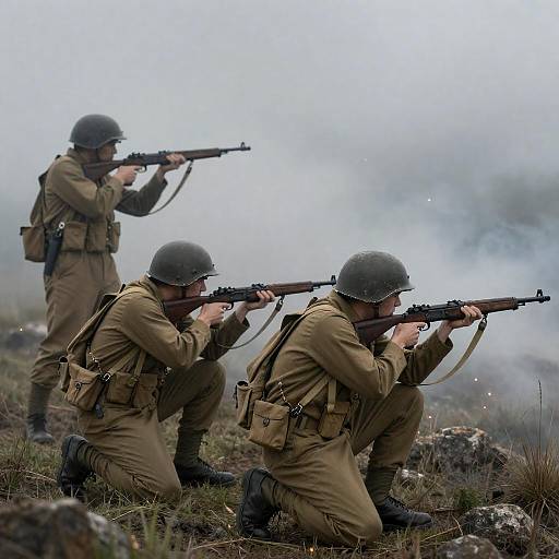 Tense WWII Combat Scene with Soldiers