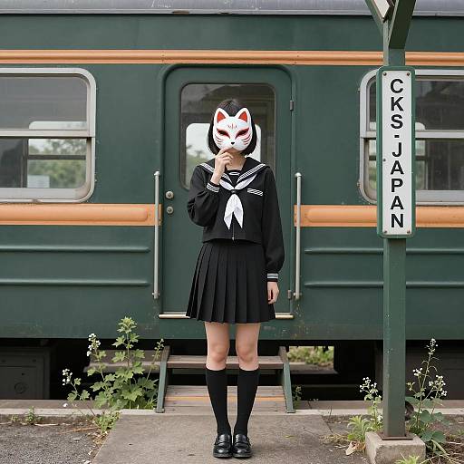 Mysterious Japanese Girl at Train Station