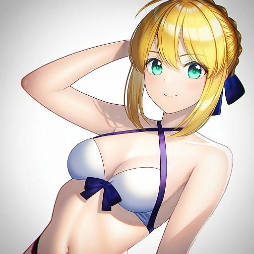 Illustration of Artoria pendragon (swimsuit archer) (fate), fate (series) in the style of Unowen