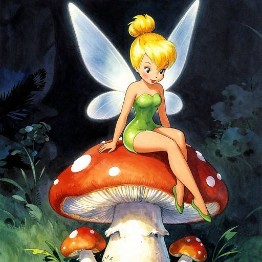 Vibrant Tinker Bell on Mushroom