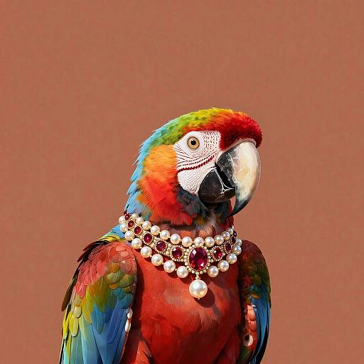 Scarlet Macaw With Ruby Pearl Choker