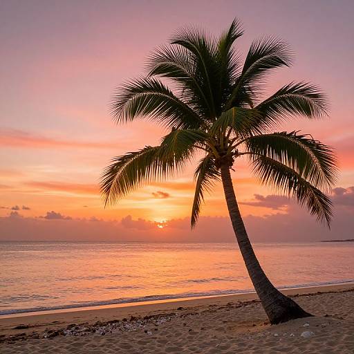 Tropical Beach Palm at Sunset