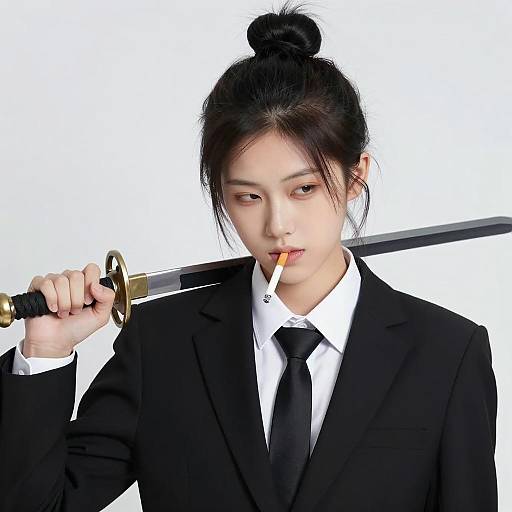 Androgynous person with sword and cigarette