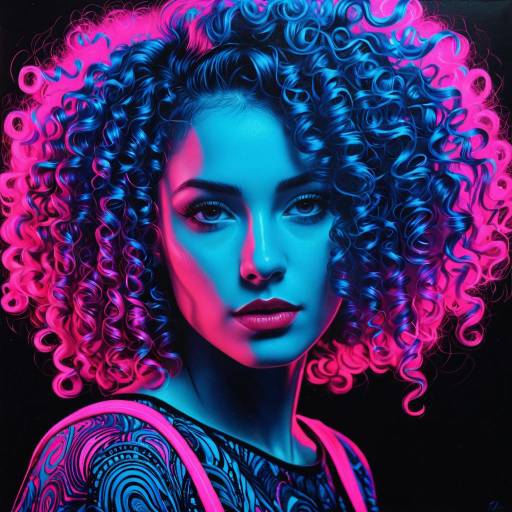 Woman with Neon Blue and Pink Curly Hair Woman with Neon Blue and Pink Curly Hair