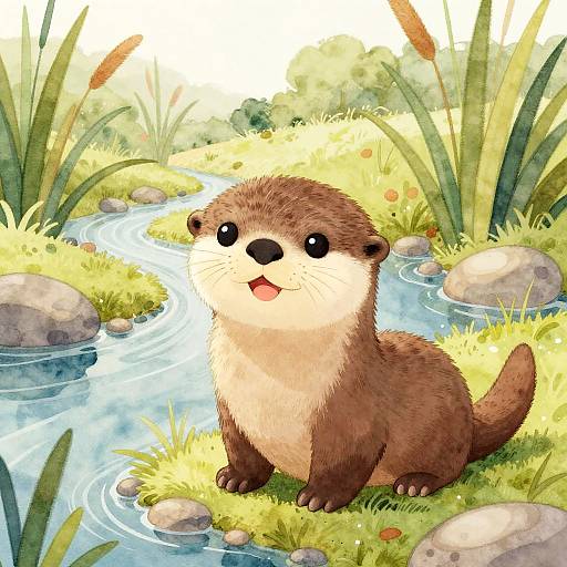 Curious Baby Otter in Dreamy Riverbanks