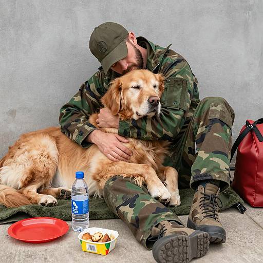 Comforting Bond: Man and Golden Retriever