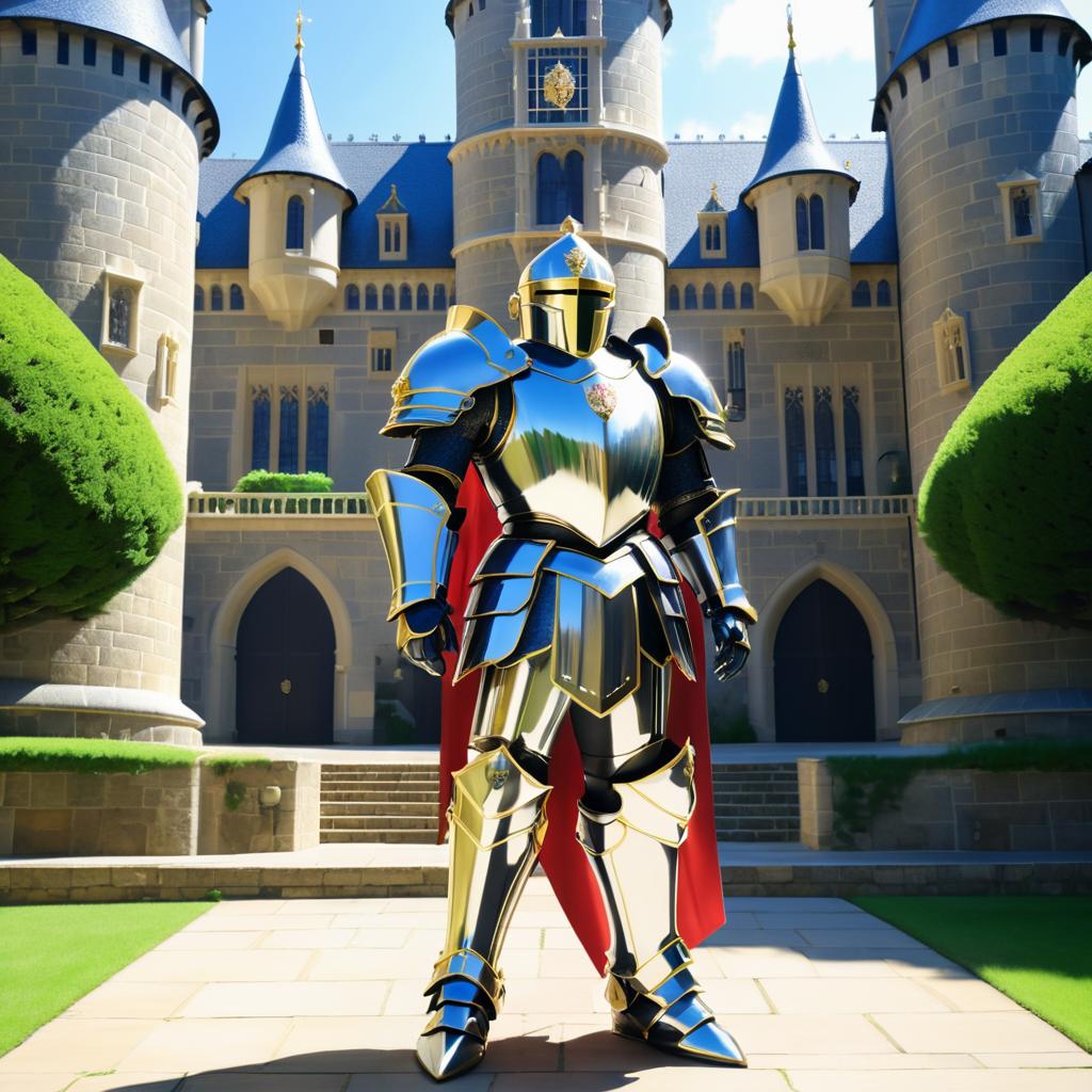 Anime Knight in Grand Castle Courtyard