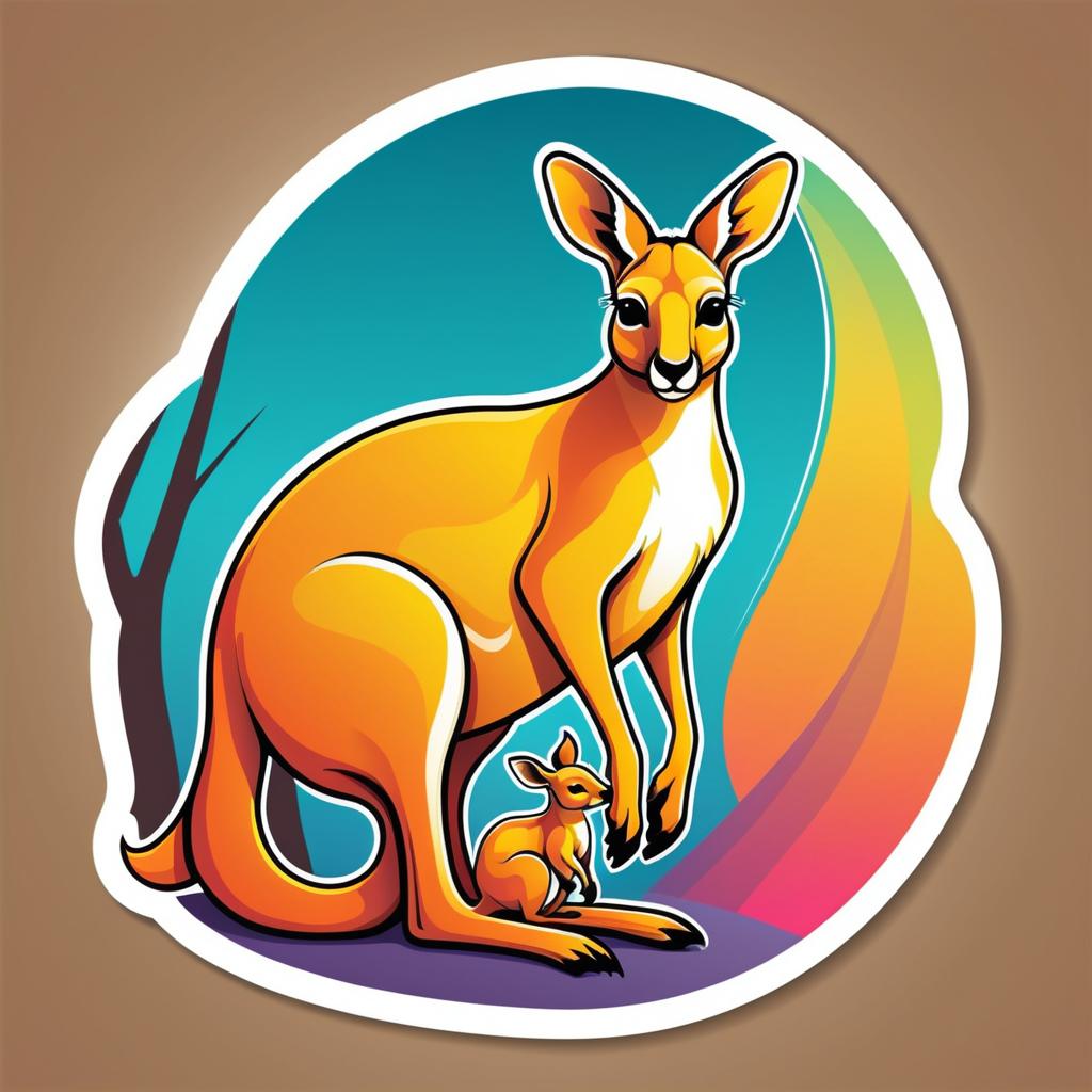 Colorful Vector Sticker of Kangaroo and Joey