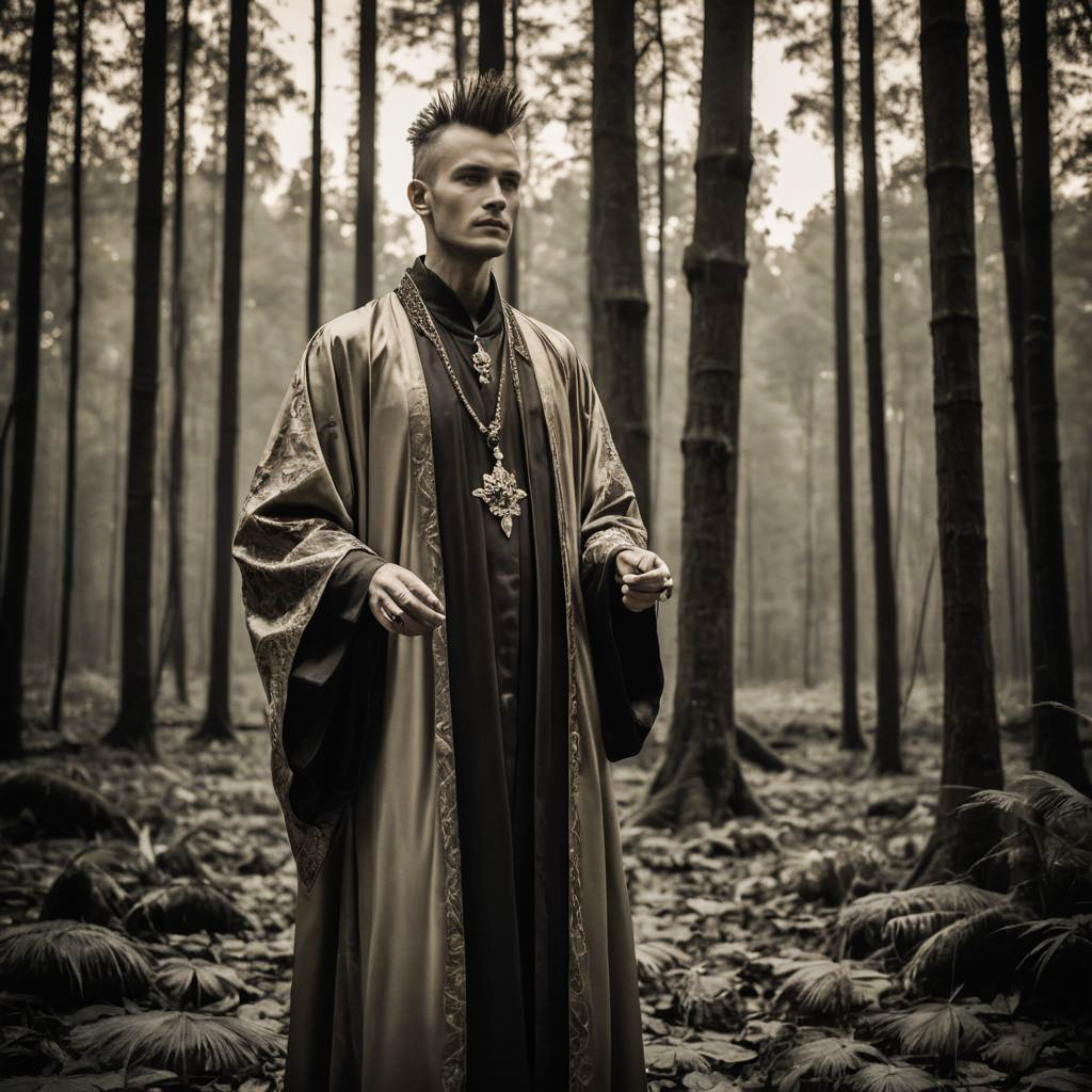 Moonlit Priest in Lotus Silk Robe