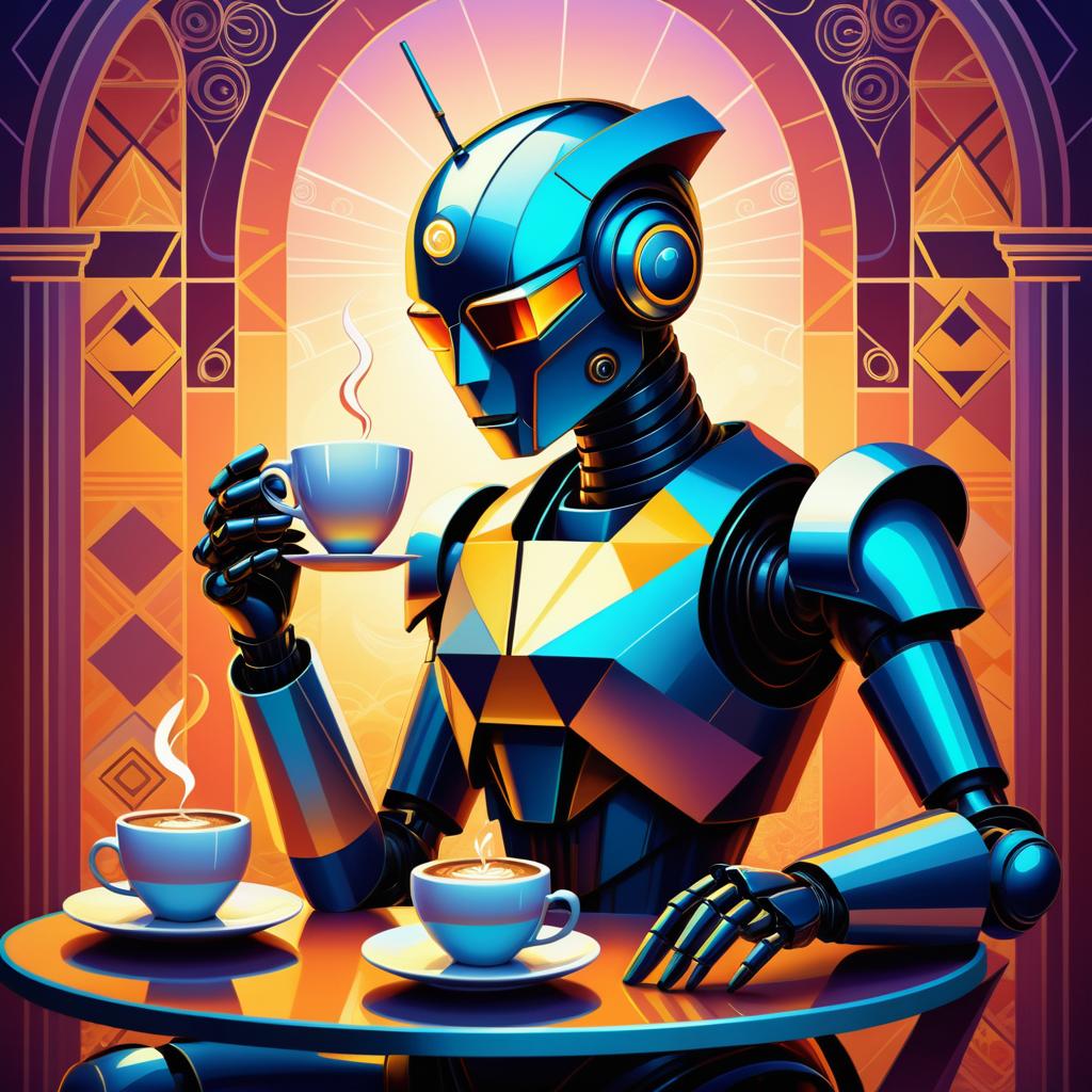 Mystical Robot Enjoying Exotic Espresso