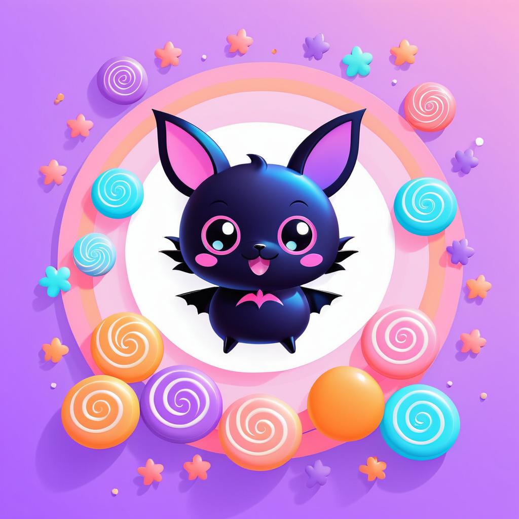 Playful Kawaii Bat in Candy Wonderland