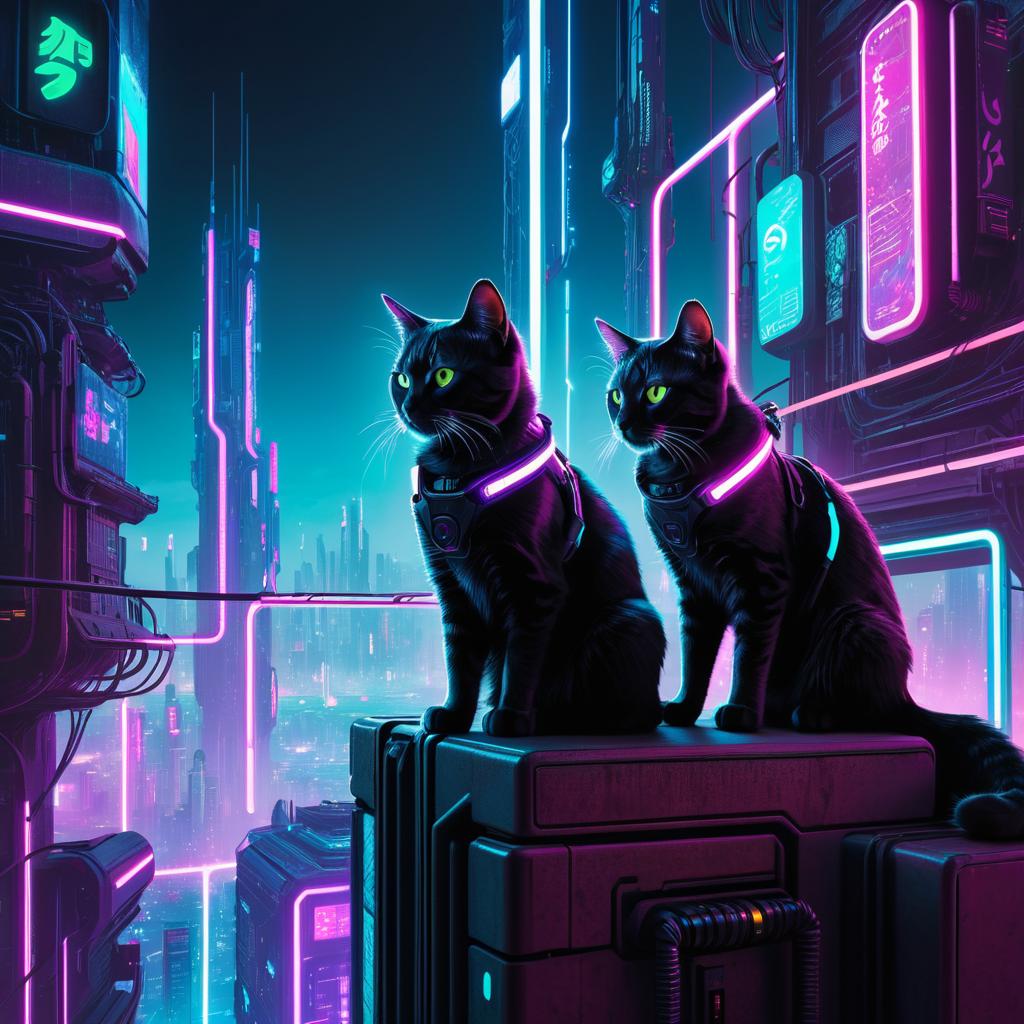 Cyberpunk Cats in a Futuristic Cityscape