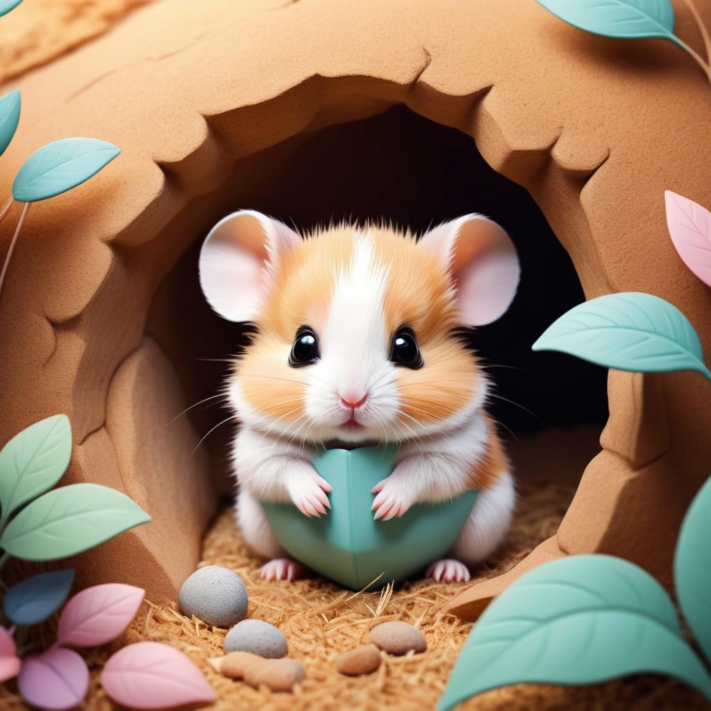 Whimsical Baby Hamster in Cozy Burrow