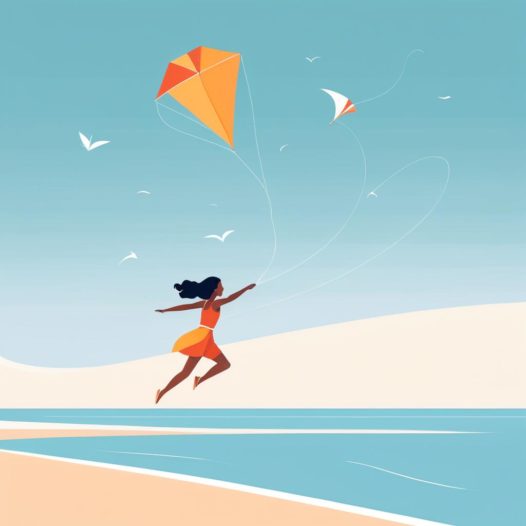 Minimalist Beach Scene with Kite Flyer