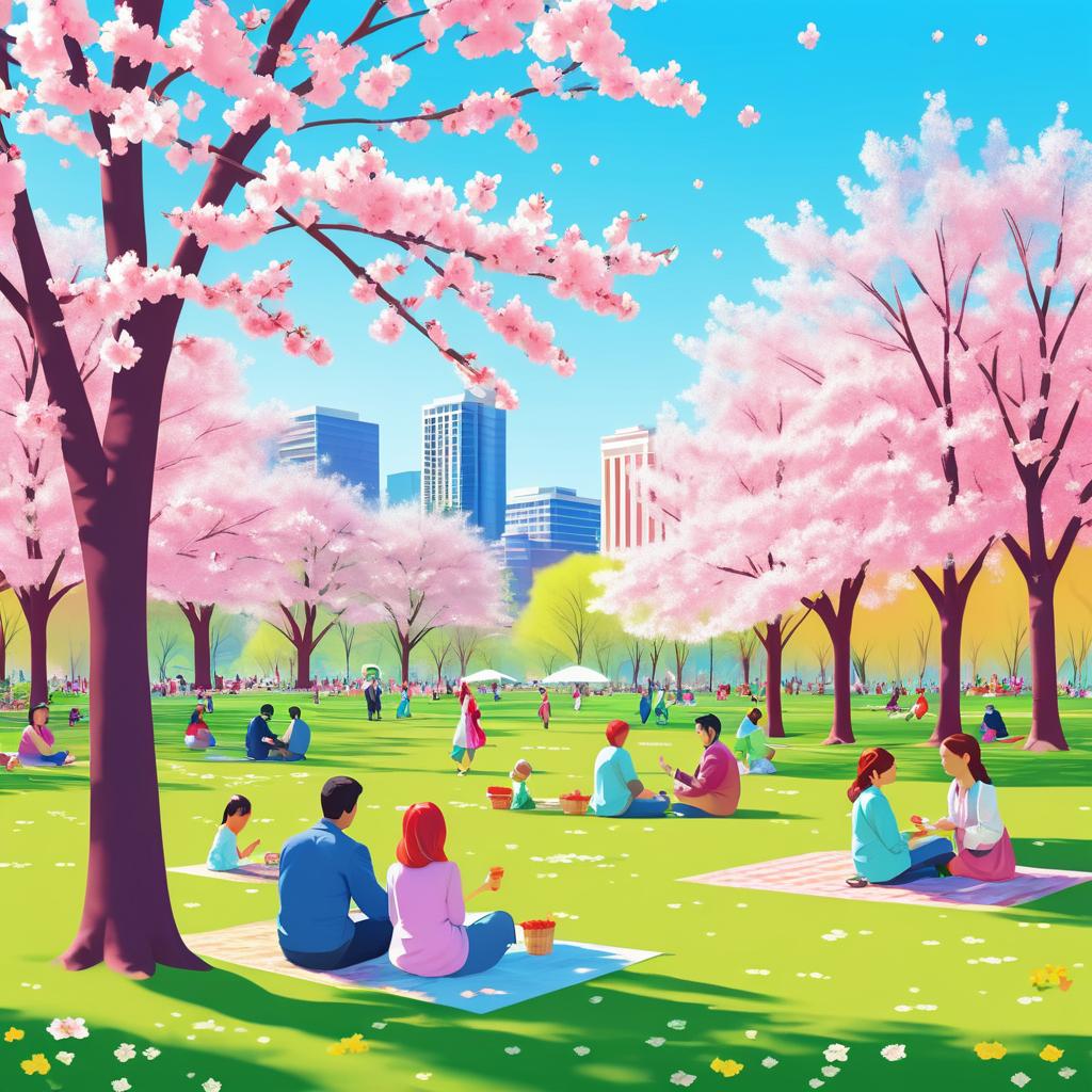 Vibrant Springtime City Park Scene