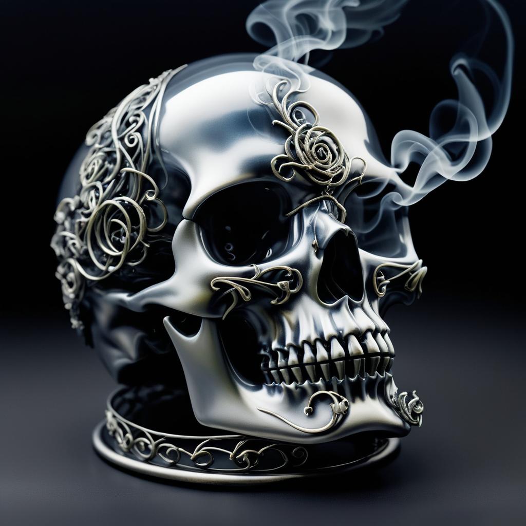 Metal and Glass Skull with Smoke Tendrils