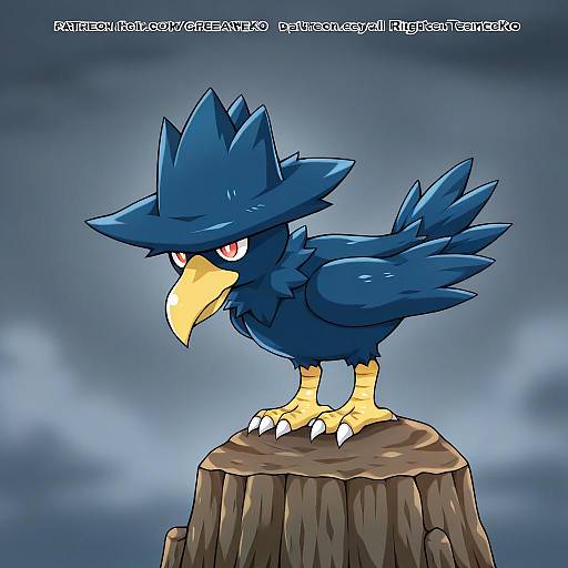 Illustration of Murkrow, pokemon in the style of Greenteaneko