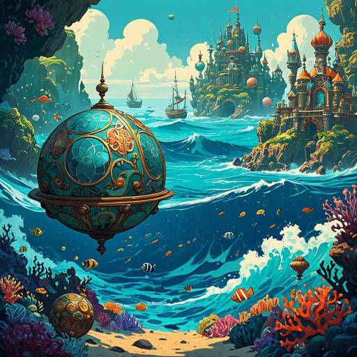 Ornate Spheres Navigating Vibrant Ocean Reef